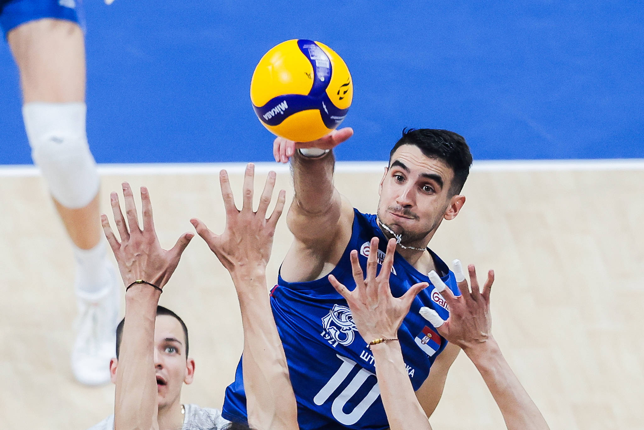 塞尔维亚队在排球比赛中奋力拼搏